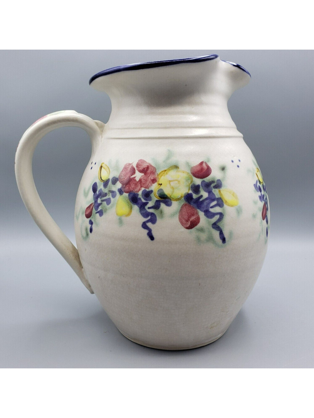 Vintage Clouds Folsom Pottery Pitcher Large Gallon 9" Tall Floral 1996